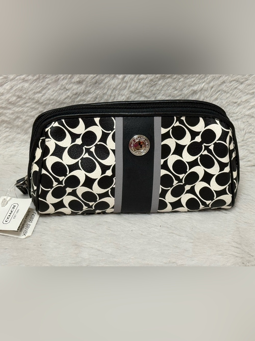 Coach Black & White Signature Stripe Pouch